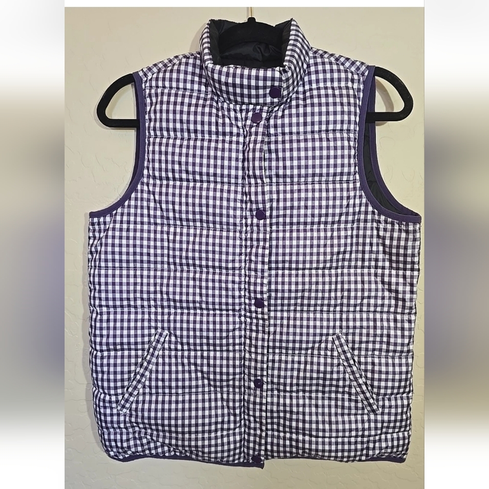 J Mclaughlin Reversible Purple Checkered Women's Puffer Vest Size M